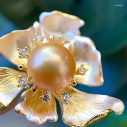 Brooches MeibaPJ 11-12mm Natural Pink Pearl Flower Corsage Brooch Fashion Sweater Jewelry For Women Empty Tray