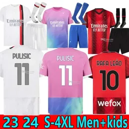 Men's T-shirts 23 24 Ac Milans Soccer Jersey Ibrahimovic Giroud De Ketelaere R. Leao Tonali Theo Shirt Kids Kit Sets