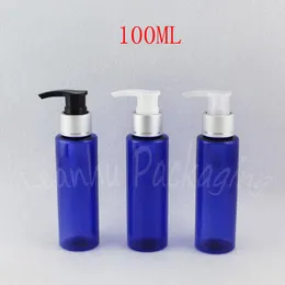 Storage Bottles 100ML Blue Flat Shoulder Plastic Bottle 100CC Shower Gel / Lotion Packaging Empty Cosmetic Container ( 43 PC/Lot )