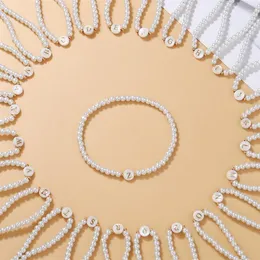 Strand imitação pérola a-z inicial letra homens mulheres miçangas pulseira largura temperamental 4mm para presente de jóias