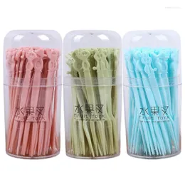 Forks Fruit Fork Grade Plastic Mini Kids Cake With Clear Storage Box Lunch Decor Household Bento Accessories