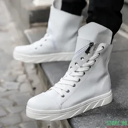 Boots Men 6 cm Height Increasing Platform Back Zip Leather Shoes Male Mixed Colors Y3 High Top Black White Mens 230817