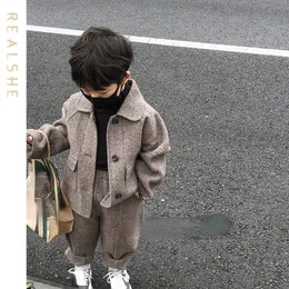 Clothing Sets Korean Baby Boy Clothes Set Children for Boys 2023 Autumn Winter Long Sleeve Coat Pants Suit 2PCS 230818