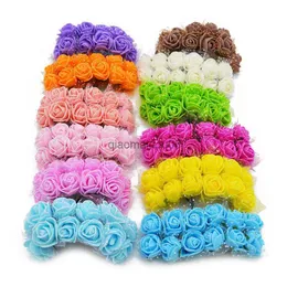 Decorative Flowers Wreaths 144pcs 2cm Mini PE Rose Head Artificial Silk Flowers Wedding Bride Bouquet Decor DIY Birthday Gift Wreath Foam Fake Yarn Flower HKD230818