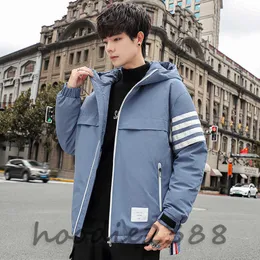 Haze blue TB four stripes down jacket for men winter thickened 90 white duck down hooded couple leisure sports outdoor warm coat