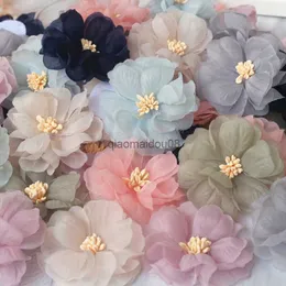 Flores decorativas grinaldas 10pcs 6 cm de chiffon de chiffon com números de tecido multicamada para vestido de noiva chapéus decoração de bandeira de cabeça de cabelo Diy HKD230818