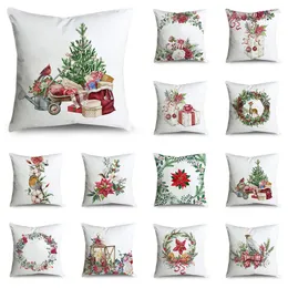 Pillow Merry Xmas Throw Covers 40/45/50cm Christmas Wreath Robin Bird Reindeer Polyester Case For Sofa Home Decor