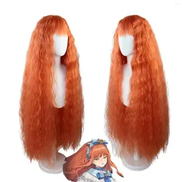 Zapasy imprezy odwrotne: 1999 Baby Blue Cosplay Peruka 120 cm przeciwpożarowe fala kręcone pomarańczowe kobiety włosy Blunt Bangs Halloween Hairpices