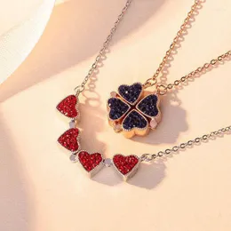 Pendant Necklaces 1pc Fashion Double Side Four Heart Clover Necklace Love Flattened Folding Clavicle Chain Women Girl