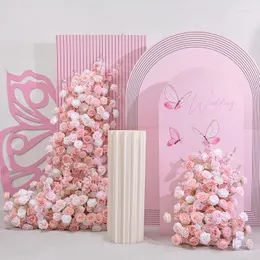 Decorative Flowers Pink White Rose Flower Arrangement Wedding Backdrop Arch KT Board Decor 5D Floor Floral Row Event Party Window Display