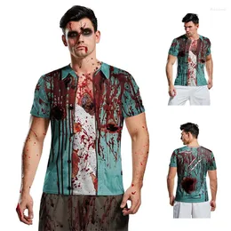 Mäns avslappnade skjortor vuxna män skräck blodig zombie vampyr tank tops karneval party halloween kostym 3d tryck skrämmande skelett t-shirt