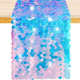 Bordslöpare glitter sjöjungfru paljetter bordslöpare 30*213 cm romantisk glittrande bröllop matbord dekor bordsskydd för födelsedagsfest 230818