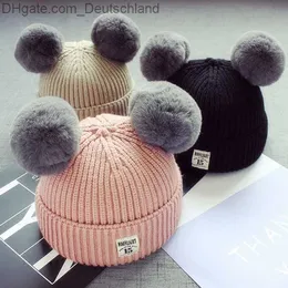 Beanie/Skull Caps Baby Rabbit päls pom boll stickade mössa hatt vinter varma barn ull virkningskallar kepsar z230818