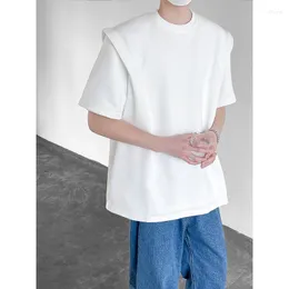 Herr t shirts sommar axel kudd skjorta män mode överdimensionerad svart vit tshirt streetwear koreansk lös kort ärm t-shirt herr topp