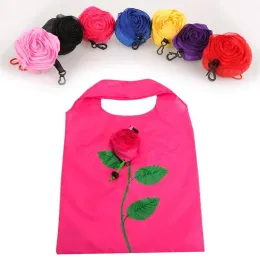 UPS Hot Eco Storage Handbag Rose Flowers shape Foldable Shopping Bags Reusable Folding Grocery Nylon Large Bag 8.18