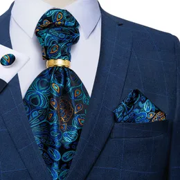 Szyję męskie luksus Ascot Tie Set Silk Paisley Cravat Wedding Party Znakomite szaliki