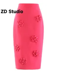 Skirts ZD Studio High Waist rose red Flower Long Elegant Halfbody Skirt Women Spring Autumn 230817