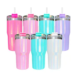30oz kids children stainless steel blank sublimation white purple rose pink green sparkly shimmer vacuum insulated water bottle mugs