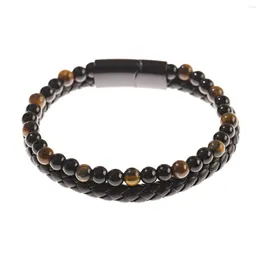 Charmarmband Simple Leather Tiger Eye Stone Armband Fasion Jewely Handwoven Magnetic Buckle Exquisite Men's Presents