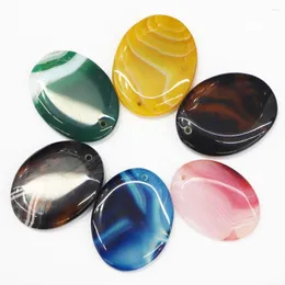 Pendant Necklaces 6pcs/lot Seller Natural Stone Oval Onyx Pendants Multicolor Agate Necklace Charms DIY Fashion Jewelry Accessories