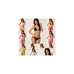 Kvinnors badkläder Summer Solid Beach Push Up Bikinis Sexiga kvinnor Två bit med BH -pad kvinnliga svindräkter Drop Delivery Apparel Womens DHT4A