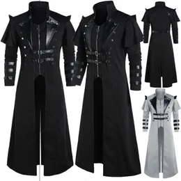 Halloween Vintage Steampunk Assassino medievale ees costume da pirata uomini adulti neri giacca split split gettico cappotti in pelle gotica