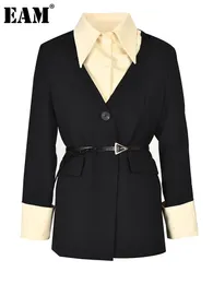 Womens Suits Blazers EAM Black Colorblock Blazer Women Big Size Lapel Long Sleeve Loose Fit Jacket Fashion Spring Autumn 2YA62201 230817