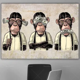 Catyoon Monkey Canvas Målning Wall Art 3 Panel Funny Monkey Street Graffiti Poster och skriver ut konst Bild för vardagsrum pojkar sovrum dekor wo6