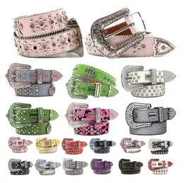 Cinturones Hot Girl Belt for Woman Designer Mirror Quality有名な調整可能なダイヤモンドマンベルト本革の幅3.8cm Luxurys BB Bling Crystal Pink Redゴールドベルト