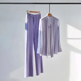 Pontas de duas peças da mulher Mulheres roupas da primavera Autumn estilo de moda leve Celebridade de luxo Camisa roxa Cantura alta LEGA LEGA DE LEGA 230818