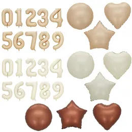 Other Event Party Supplies 40inch Cream Caramel 19 Number Balloon 18inch Heart Star Round for 30 40 50 Birthday Decoration 230818