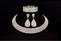 Orecchini per girocollo di cristallo di strass di rinestone di vendita calda e set di gioielli per matrimoni braccialetti accessori per matrimoni