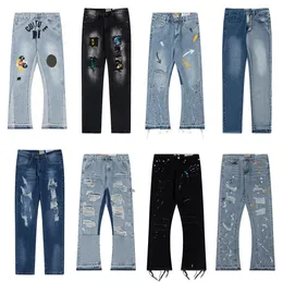 Американская дизайнерская галера расстроенная ручная роспись разорванные джинсы мужские длинные брюки Винтажные лоскутные камеры повседневные брюки удельные брюки Street Rock Jeans