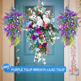 Other Event Party Supplies Artificial Spring Wreath Summer Purple Tulip Pendant Decoration Garden Wedding Room Decorations for Front Door 230816