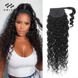 Lace Wigs Unice Hair Clip in tail Hair Kinky Curly Human Hair Wrap Around 100g Tail Hair Piece Body/Straight/Water Wave 230817