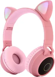 Bluetooth 5.0 Cat Ear Headphones Foldable On-Ear Stereo Wireless Headset with Mic LED Light and Volume Control Support TF Card Aux