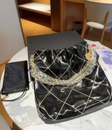 22Bag luxurys designer bucket bag handbags womens shopping bags designer Drawstring crossbody bag Gold coin pendant Gold thread suture diamond check30*35cm