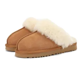 Uggies Shearling Tasman Slides Pantoufles Tazz en peau de mouton Châtaigne Fourrure Classique Ultra Mini Plateforme Botte Hiver Mules Femmes Hommes Chaussures à enfiler Daim Tige Laine Automne