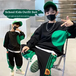 Clothing Sets Spring Autumn Boys Cotton Contrast SweatshirtSweatpant Set School Kids Tracksuit Child Work Outfit Student Jogging Suit 514Yrs 230818