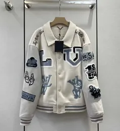 Men's Jackets Male Nylon Material Cartoon Letter Towel Embroidered Lapel Baseball Coat Casual Loose Y2K Men