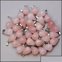 Charms Jewelry Findings Components Natural Stone Hexagonal Pillar Heart Cross Waterdrop Shape Rose Quartz Pendants For Making Diy Drop Dh3Ra