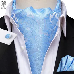 Krawaty szyi hi-tie marka jacquard jedwabne męskie menki mankiety mankietowe Zestaw Vintage Cravat Tie Scarf for Male 30 Colours Wedding Party Prezent 230818