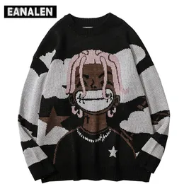 Herrtröjor harajuku vintage tecknad anime stickad tröja män vinter överdimensionerade mäns rock hip hop rap pullover kvinnor jumper ful 230817