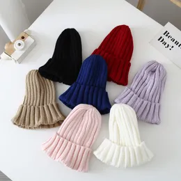 어린이를위한 겨울 봄 아기 모자 따뜻한 니트 보닛 모자 소녀 소년 소프트 비니 단색 어린이 유아용 모자