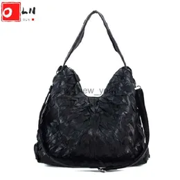 Totes OLN Vintage Patchwork Women Hobo Bag Casual Designer Female Underarm Handbag Retro Sheep Skin Ladies Shoulder Crossbody Bags New HKD230818