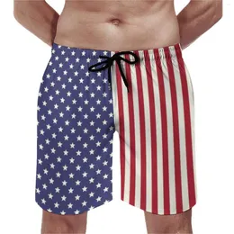 Men's Shorts American Flag Patriotic Board Summer Two Tone Stars Print Cute Beach Sports Surf Quick Dry Swim Trunks