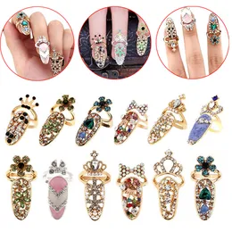 Nail Art Decorations 12Pcs/set Women Nail Charms Jewelry Adjusted Alloy Bowknot Nail Fingernails Ring Decoration Crown Crystal Finger Nail Art Rings 230818