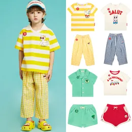 Kläderuppsättningar 2023 Summer Bebe de Pino Children's Children's Boy Girl Leisure Tshirt Shorts Children Solid Color Lapel Top 230818