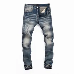 2023 Casual Streetwear Black Slim Fit Distressed Dżinsy Mężczyźni Mężczyźni Autumn Męska Męska List Dżinsy Spodnie Trendy Dane