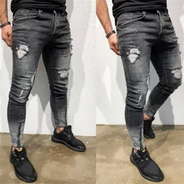 Herren Jeans Europäische und amerikanische Modelöcher Jugendkleidung Knöchel Reißverschluss Elastiz